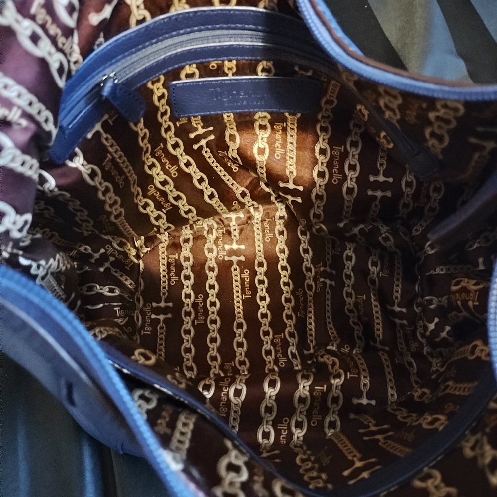 Tignanello Blue Leather Hobo Shoulder Handbag - Picture 5 of 5